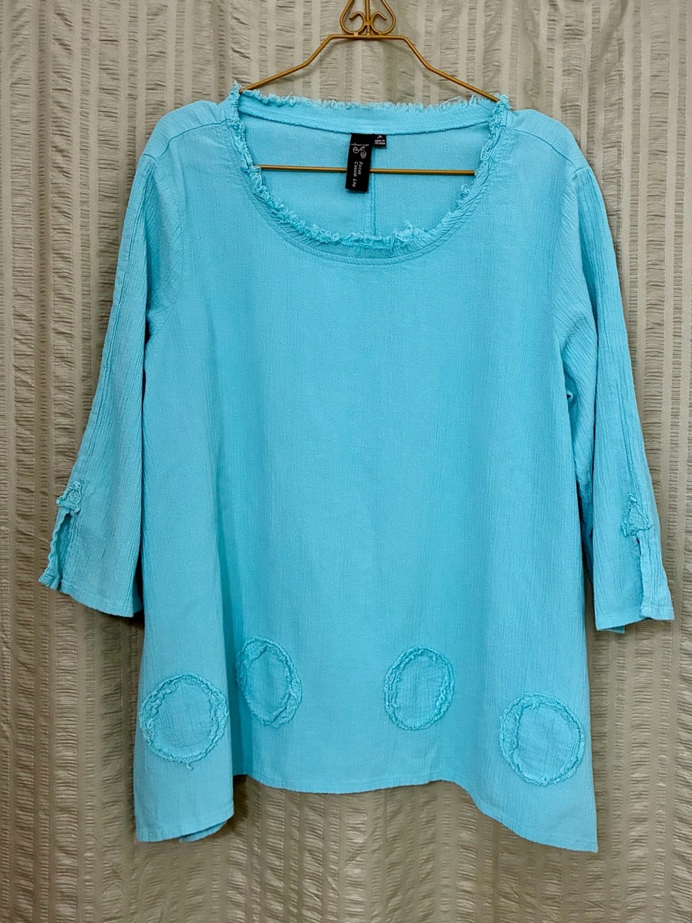 Focus Casual Life Aqua Blue 100% Cotton Fringe Neck Tunic